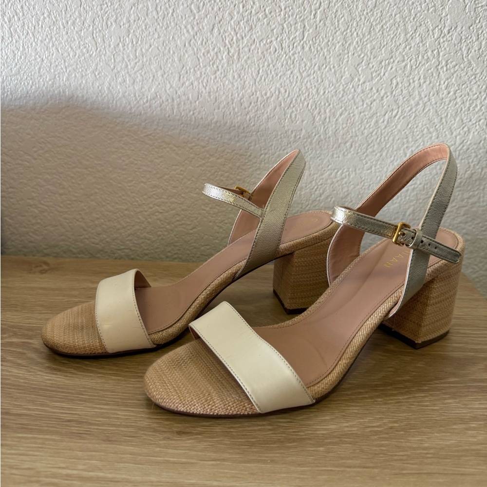 Cole Haan Women’s Cream and Gold Block Heel Sandals